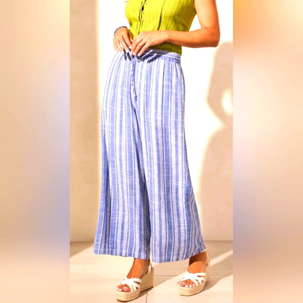 NWT Tribal Jeans Pant Striped Wide-Leg Pants Casual Ankle Length Boho Flowy PS
